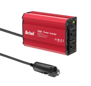 Convertidor Meind de CC a CA de 300W, salida de 2CA, 2USB, entrada de 12 voltios a salida de 110V, onda sinusoidal de 600W, potencia máxima, Uso automotriz