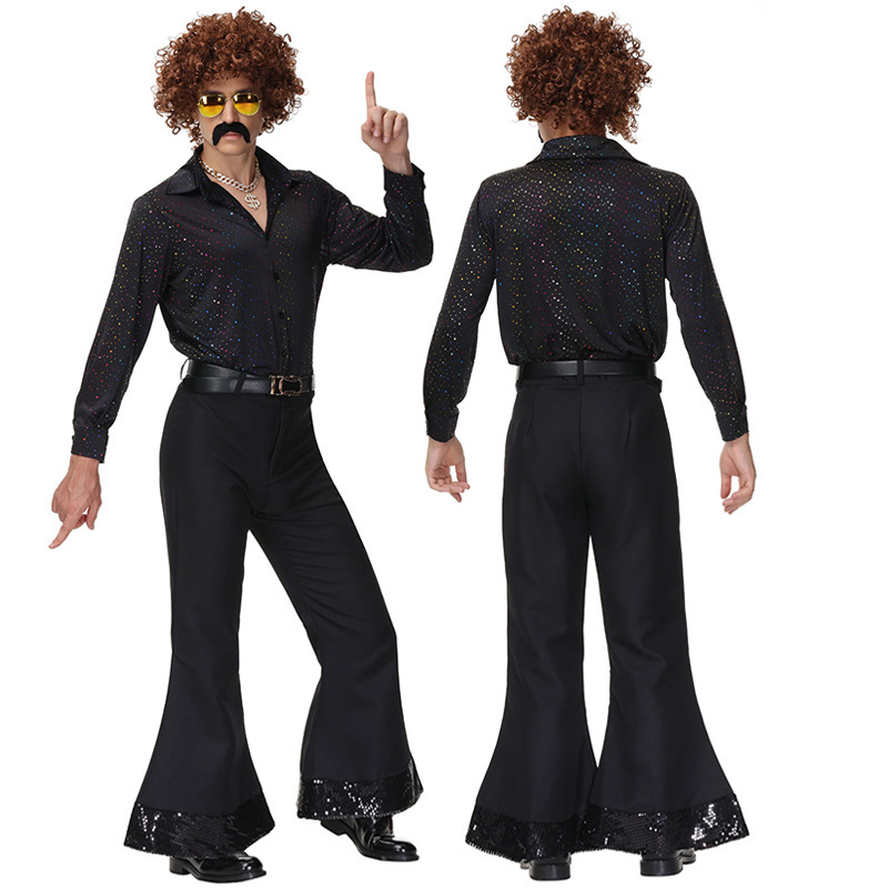 Costume pantalon disco noir pour hommes adultes des années 60 et 70