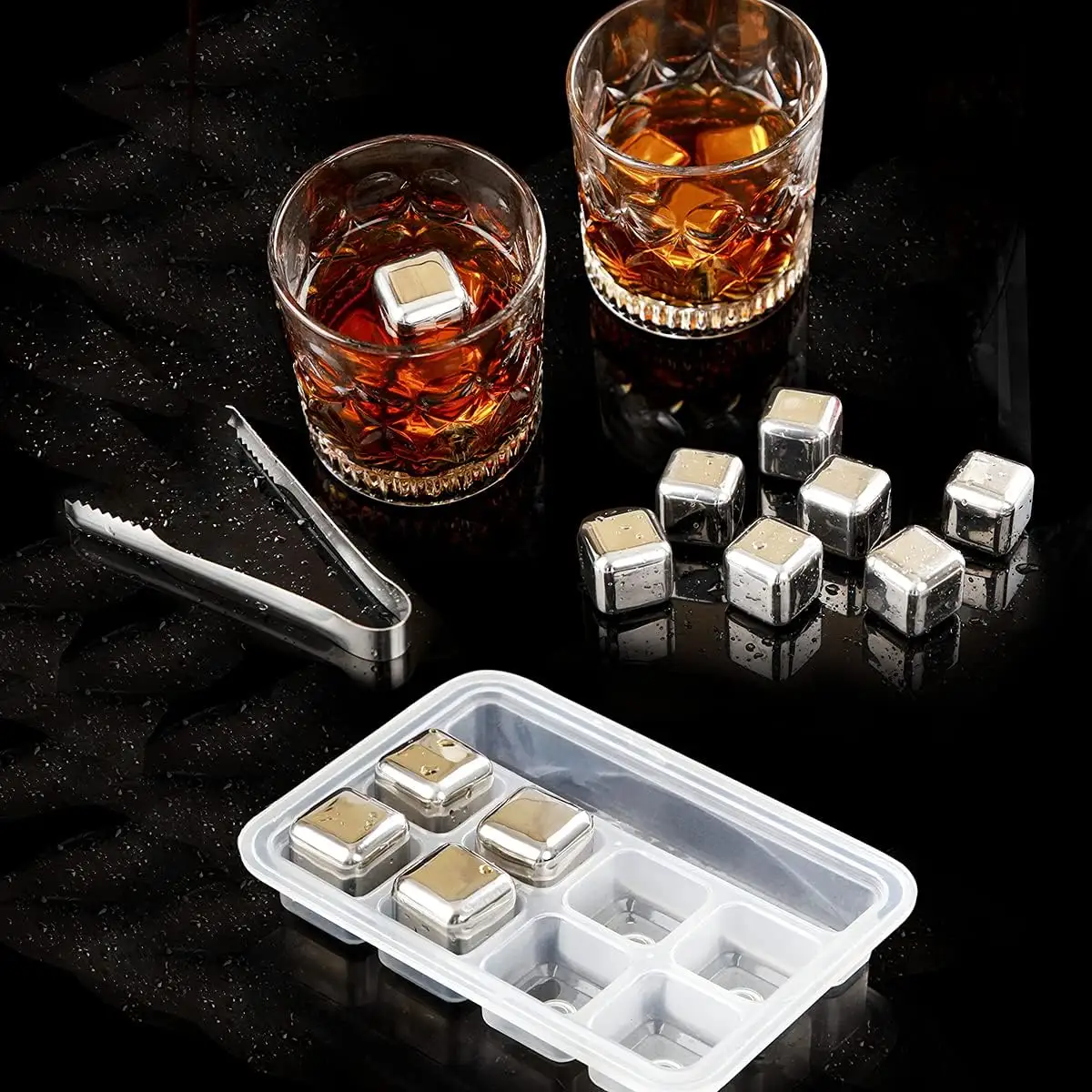 Accesorios de Bar Cóctel Cubo de hielo Cubos de whisky Cubos de hielo de acero inoxidable con pinzas de hielo