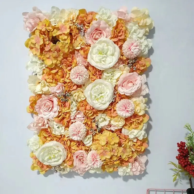 El comedor personalizado de 8x8 pies presenta paneles de pared de flores artificiales con paneles de fondo decorativos