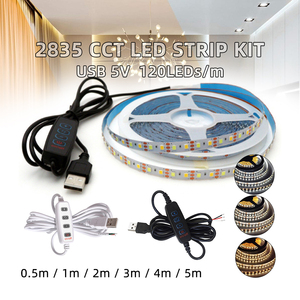 1Set 5V USB Dual Color <strong>LED</strong> Strip Light 120LEDs/M 0.5m 1m 2m 4m 5m 3000K-6500K SMD 2835 with 4-Button 3-Wire 2-Channel CCT Dimmer - Product Image 2