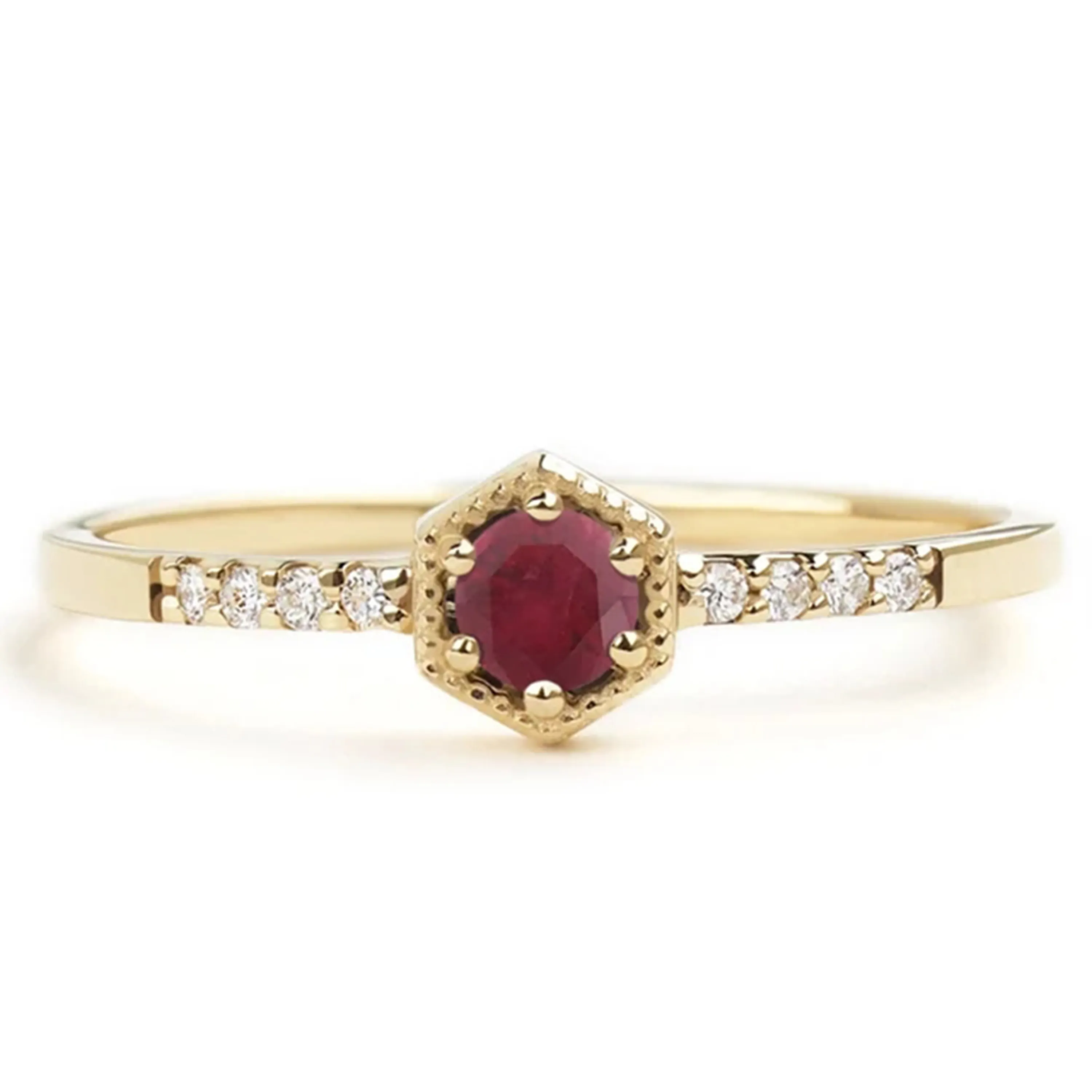 Delicato anello unico gioielli in argento Sterling regalo rubino naturale anello esagonale anello di fidanzamento minimo