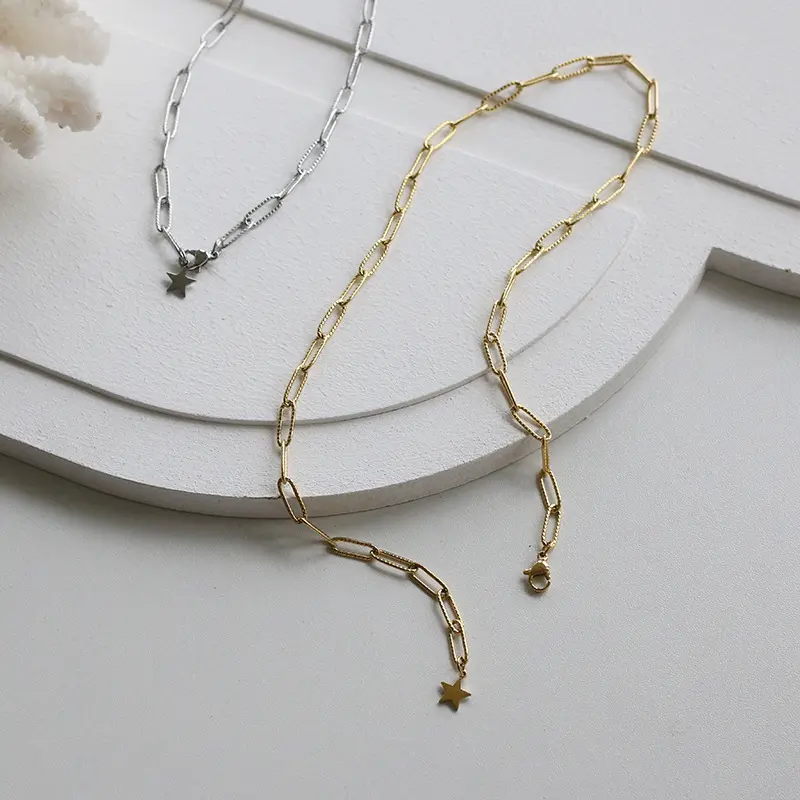 Nieuwe Modellen Rvs Plated 18K Gold Rechthoek Papier Clip Ketting Choker Ketting