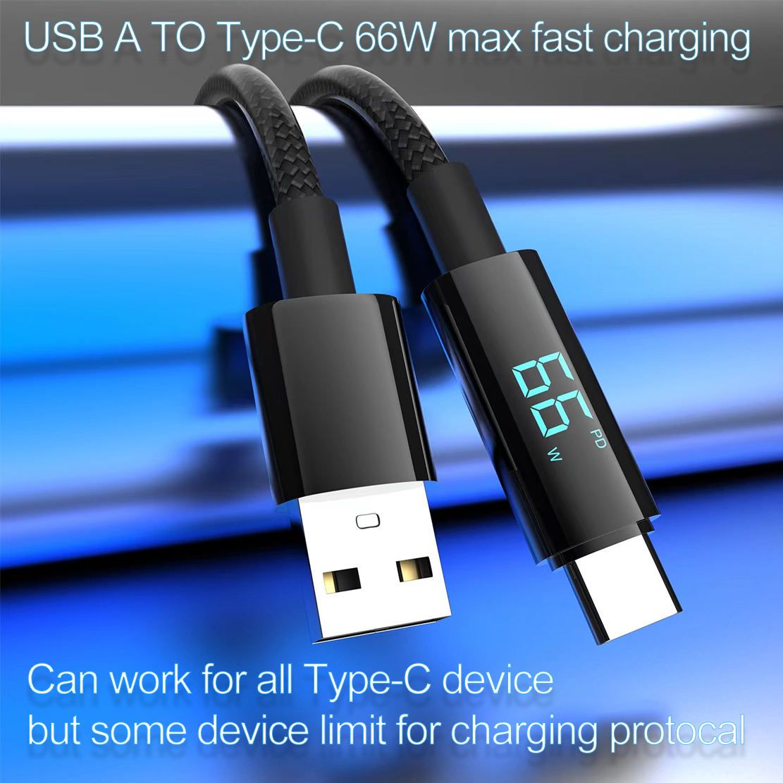 USB สูงสุด66W สีดำเป็น Type-C