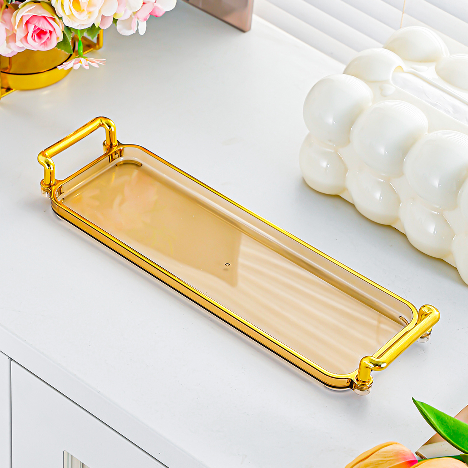 Amber Gold Long Tray - 3 Compartments