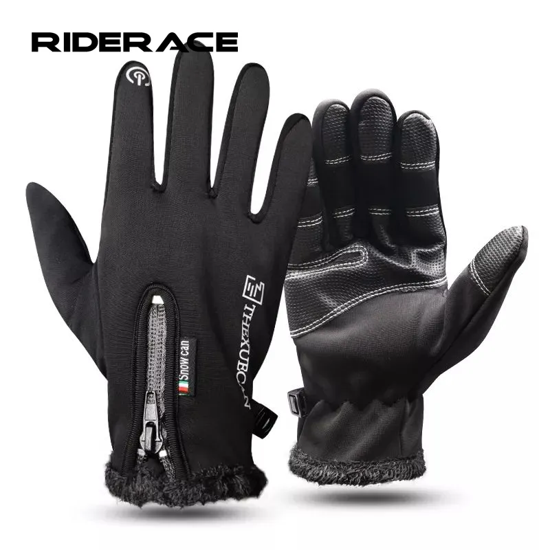 RIDERACE Winter Touchscreen guanti Anti-smarrimento guanti da ciclismo con fodera in pile fibbia regolabile con cerniera antivento per il campeggio