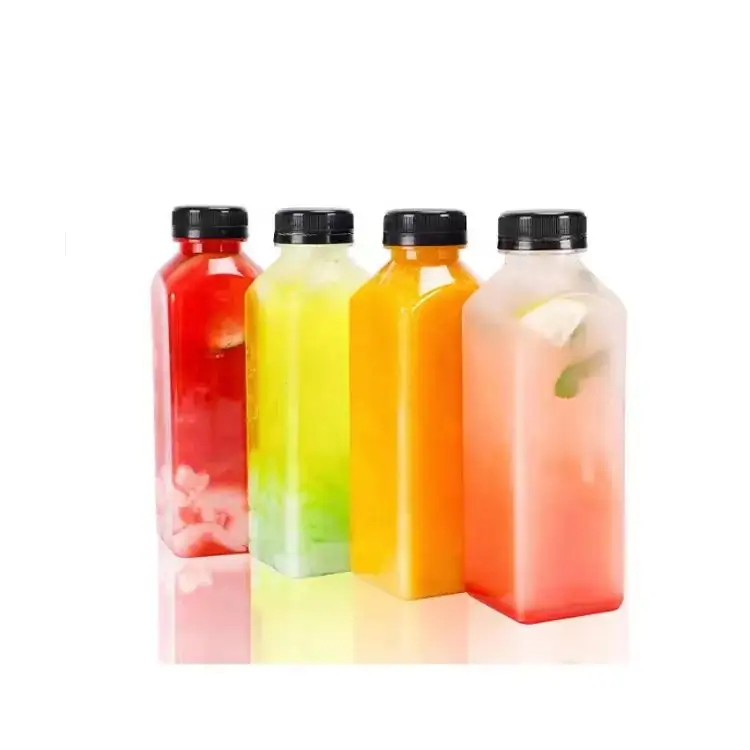 Lanwei Custom Drinkfles Clear Pet 4Oz 8Oz 12Oz 350 Ml Plastic Flessen Vierkante Sap Drankflessen Met Deksel