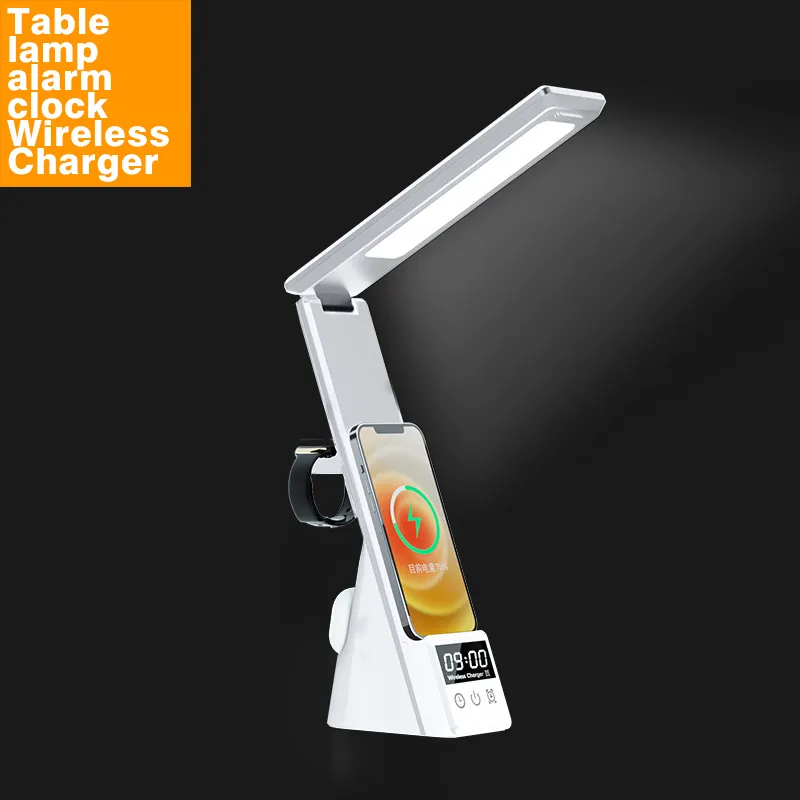 6 IN1 Wireless Charger LED Light Folding Touch Tisch lampe Wecker LED Schreibtisch lampe Für Iphone Handy Uhr Kopfhörer