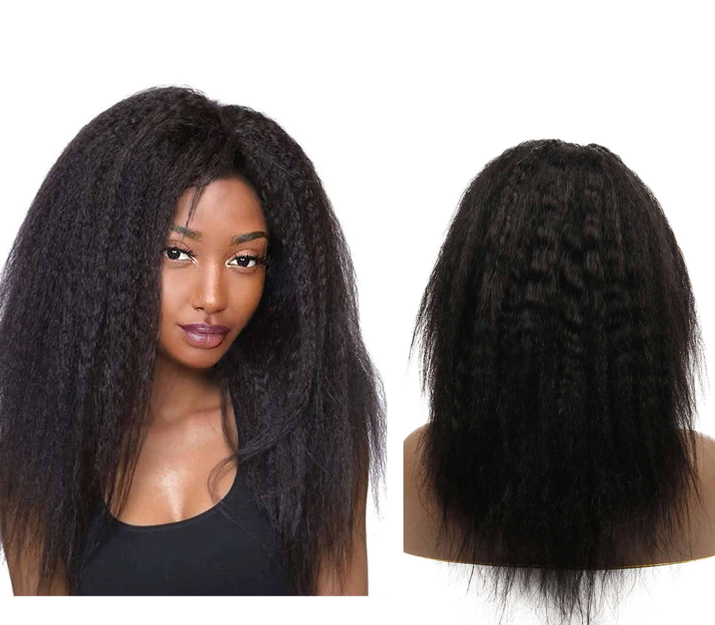 HC Hair-Peluca de cabello humano Yaki, postizo de encaje Frontal 360 liso, pelo Remy brasileño predespuntado, densidad 150%