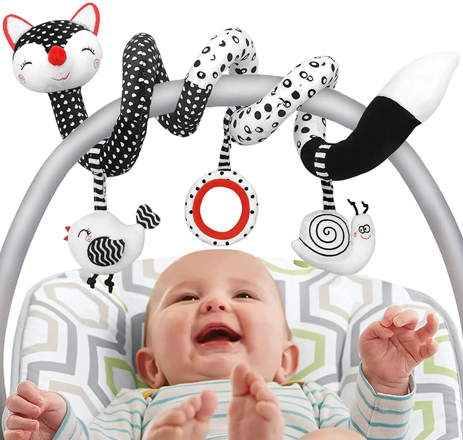 High Contrast Black White Stroller Toy Stretch Spiral Activity Car Seat Baby Toys Hanging Rattle Toys for Crib Mobile