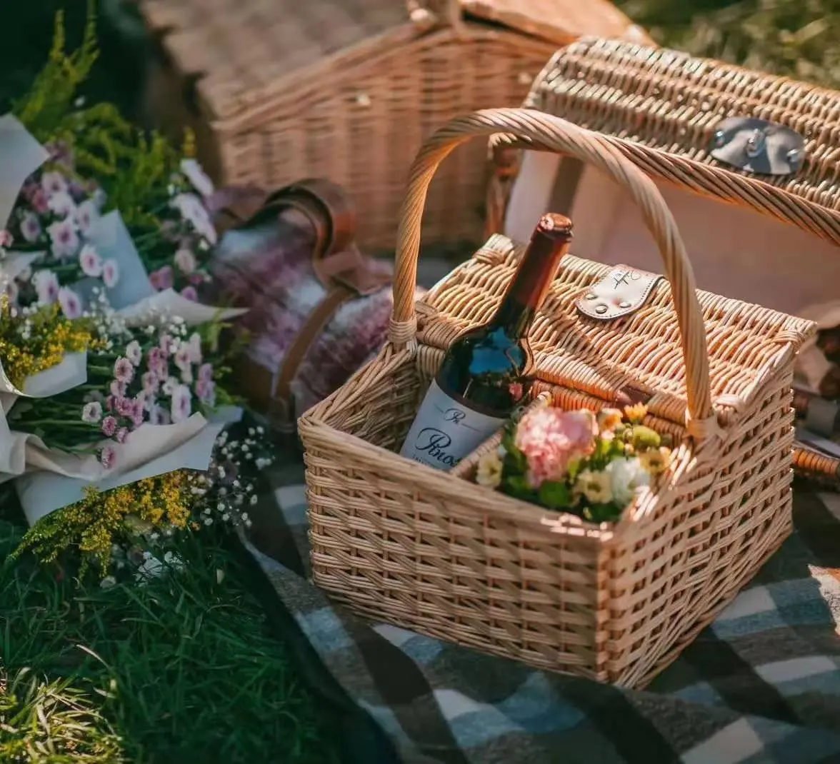 Mini cesta de piquenique natureza, cesta de vinho com alça