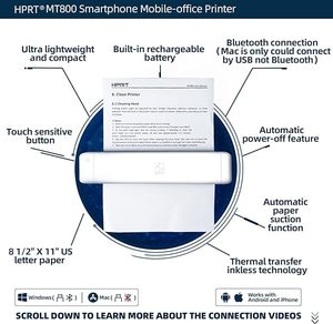 HPRT MT800QワイヤレスBTポータブルプリンターは、モバイルオフィス向けのAndroidおよびIOSとのレターおよびA4用紙の互換性をサポートします - Product Image 2