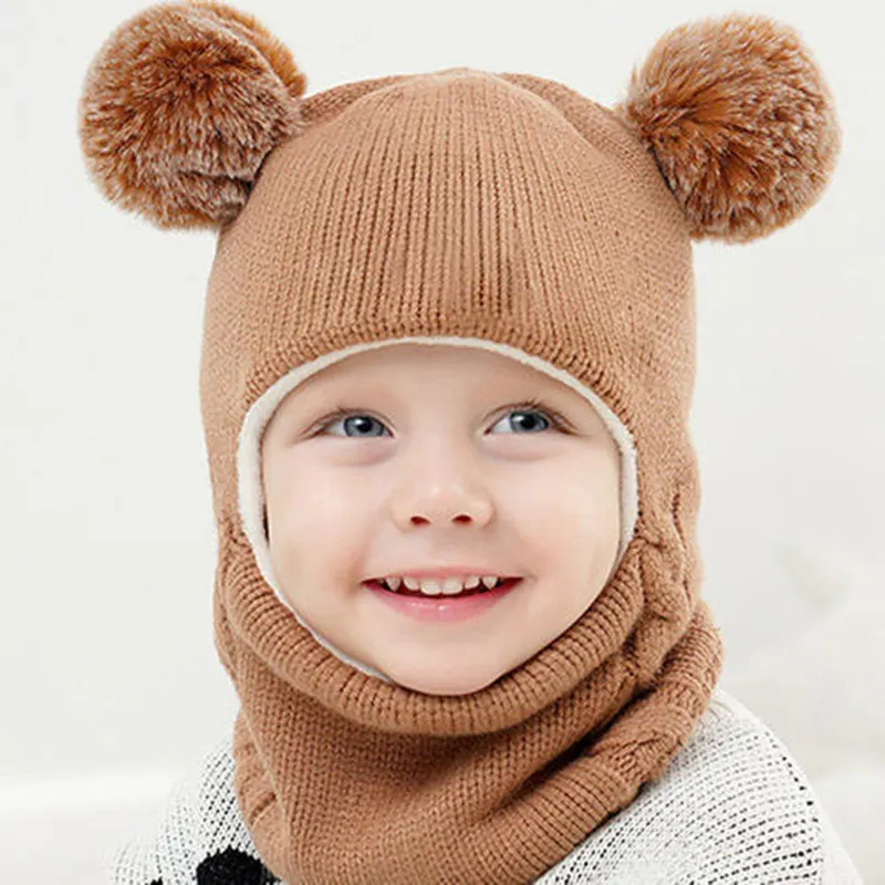 All'ingrosso Unisex bambini Pullover cappelli sciarpa inverno maglia bambino Pom Pom cappelli