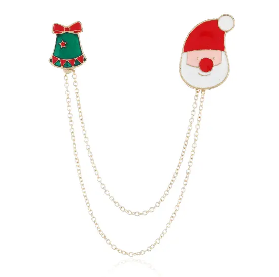 कस्टम बैज धातु स्मारिका क्रिसमस सोने कॉलर श्रृंखला तामचीनी सांता क्लॉस ब्रोच पिन फैशन फांसी ब्रोच पिन के लिए उपहार
