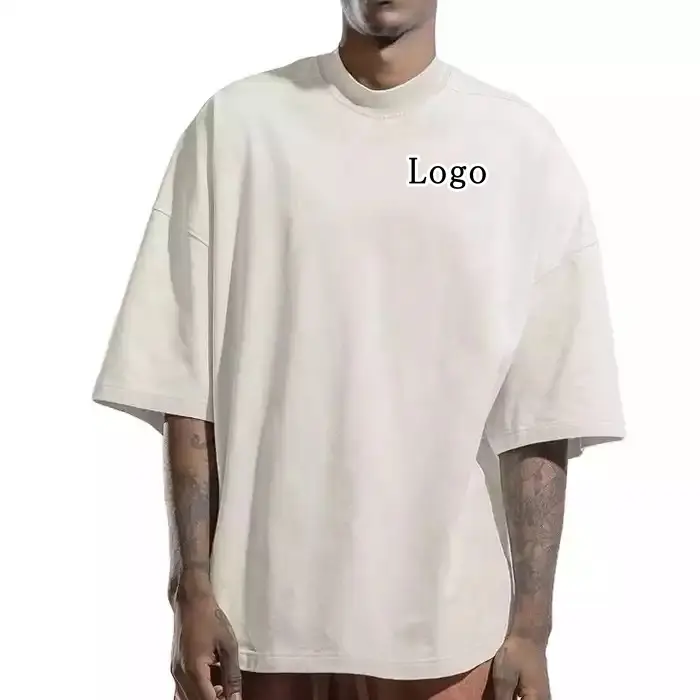 T shirt pria 100% katun mewah ukuran besar bahu jatuh logo kustom desain kotak kosong t-shirt streetwear untuk pria