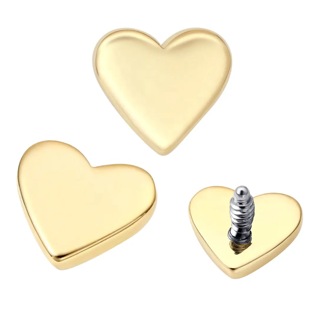 Piercing Stories 14K Yellow Solid Gold Heart Shaped threaded tops piercing jewelry