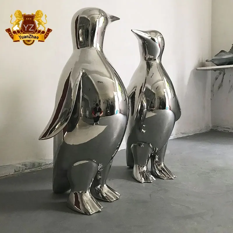 Decorazione del giardino del Metallo Animale Statua Lucidato A Specchio In Acciaio Inox Pinguino Scultura per la Vendita