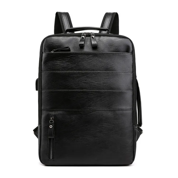 Siyah çok fonksiyonlu spor güçlü 15 inç erkek deri laptop sırt çantası fabrika