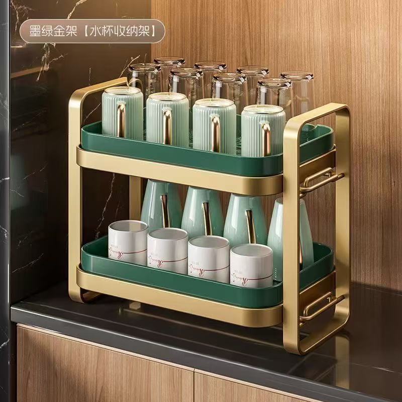 Escurridor de vasos de agua (dos niveles verde y dorado)