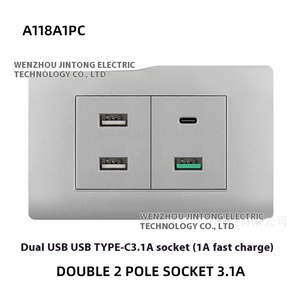 高品质灰色DOUBOLE3杆 + USB + C型插座3.1A插座美式家用插座 - Product Image 2