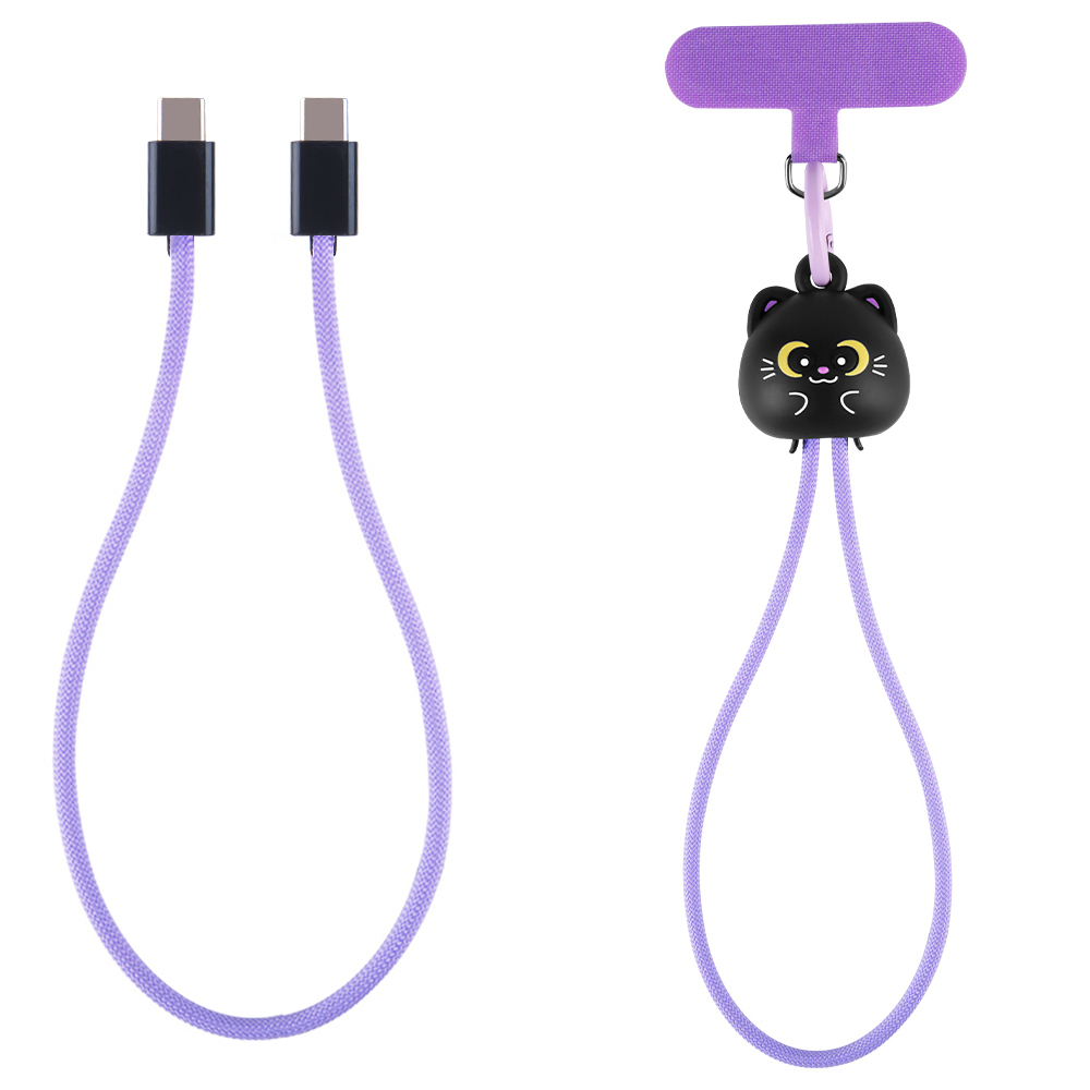 Black Cat Wrist Strap Lanyard 60W Fast Charging Cable