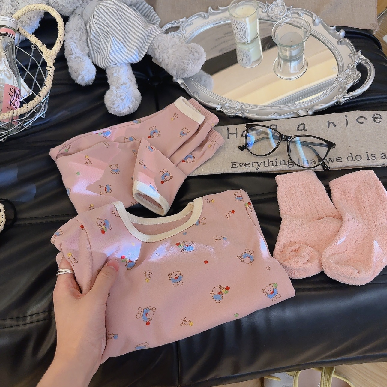 CXT37-03 Conjunto de Forro Polar Alemán con Oso Rosa