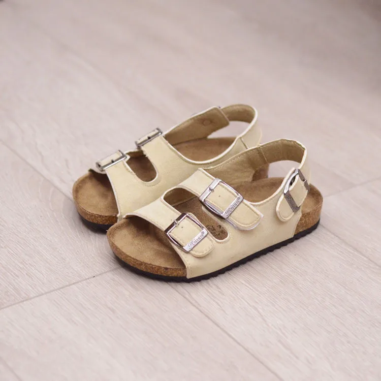 Fashion Summer Cork Slippers Children Leather Slides Shoes Boys Baby Girl Sandals For Kids
