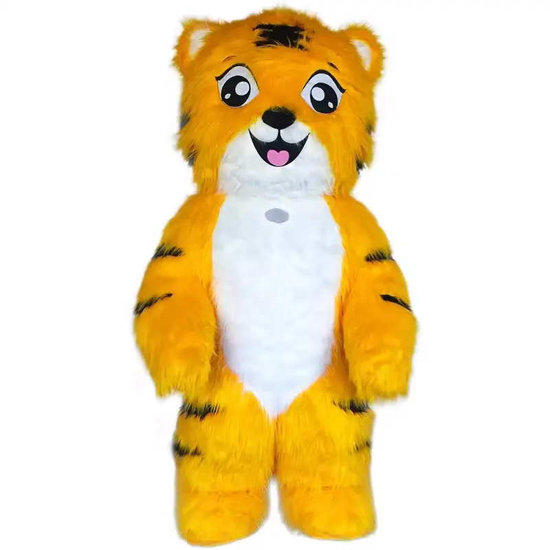 Efun Tragbares Werbeanzug laufen plüsch pelztiger anzug cartoon-Figur aufblasbares langes fell tiger maskottchen kostüm für erwachsene