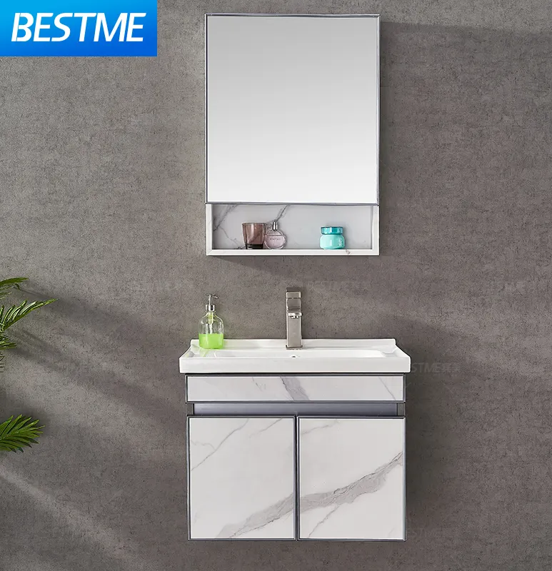 Armoire de lavabo murale étanche à lumière LED, armoire de luxe en aluminium pour salle de bains, lavabo, armoire de vanité