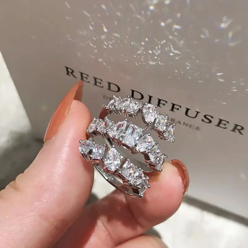 Cincin Kawin Perak Murni 925 Mewah Cincin Keabadian untuk Wanita Hadiah Ulang Tahun Pesta Jari Besar Banyak Perhiasan Jumlah Besar/