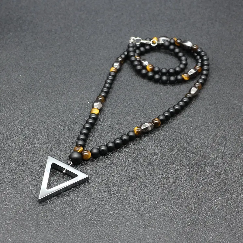 Collier de pierres précieuses pour hommes, Long pendentif en Onyx mat 6MM, hématite Punk, bijoux