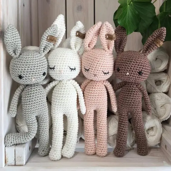 Toptan bebek tığ koyun Amigurumi 100% el yapımı Bunny oyuncaklar