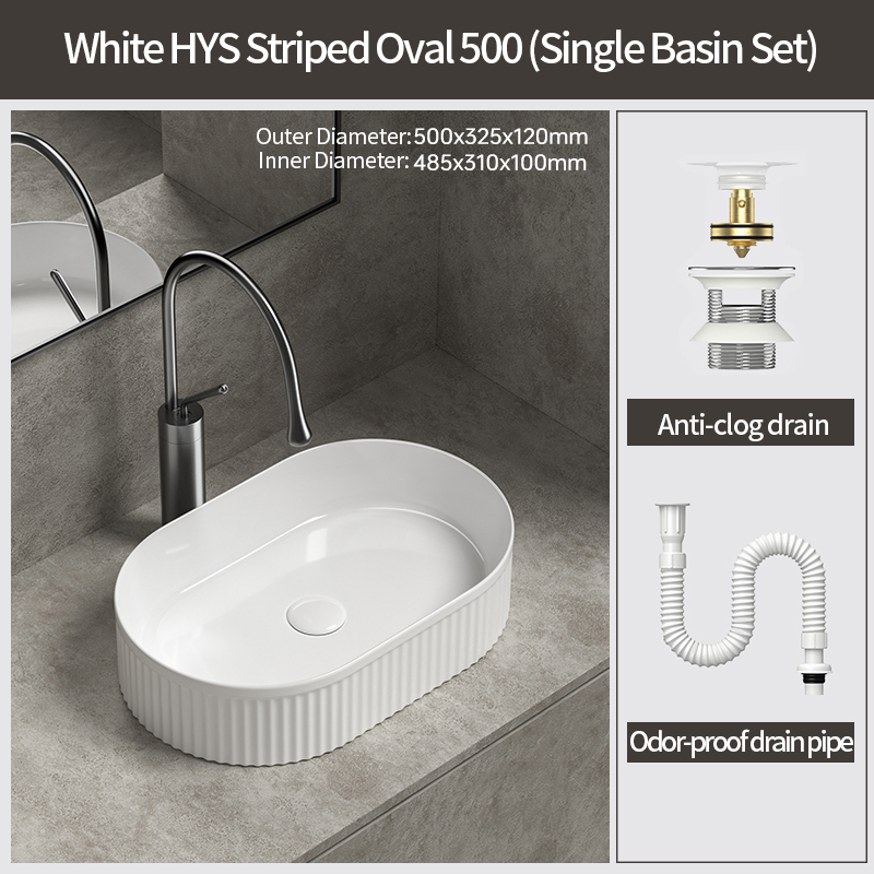 HYS Ovalado Rayado Blanco 500 Sin Grifo