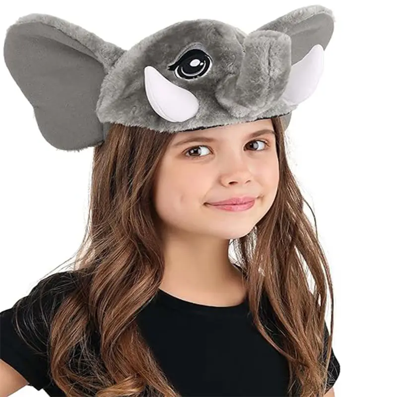 S483 fascia in tessuto di poliestere di alta qualità pannello viso con retro in schiuma grigio peluche elefante grigio cappello per bambini adulti