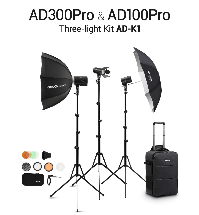 AD300Pro y AD100Pro tres kits de luz