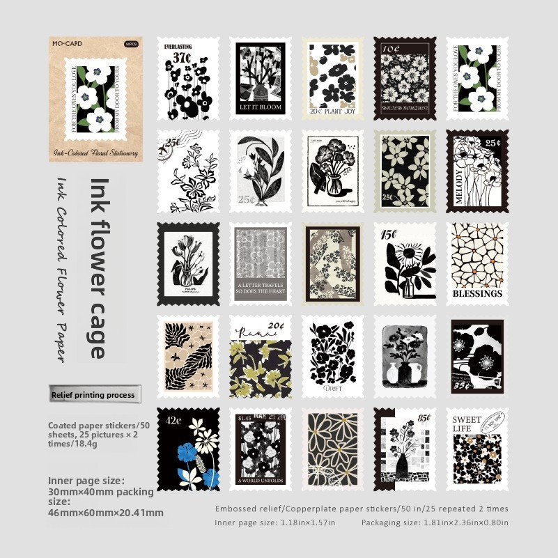 B Ink-Colored Flower Stationery - Black