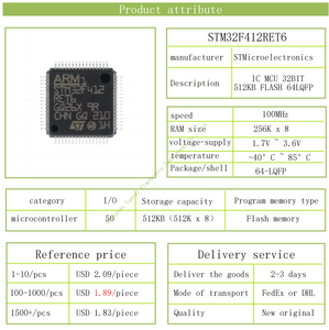 STM32F412RET6 Original en Stock IC 32bit 100MHz 512KB FLASH 512KB SRAM LQFP64 Circuito integrado IC chip Microcontrolador - Product Image 2