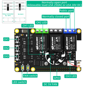 RPi Power <strong>Relay</strong> Board Expansion <strong>Module</strong> with Dual Cooling Fans and Automatic Discoloration LED for <strong>Raspberry</strong> <strong>Pi</strong> A+ 3A+ B+ 2B 3B - Product Image 3