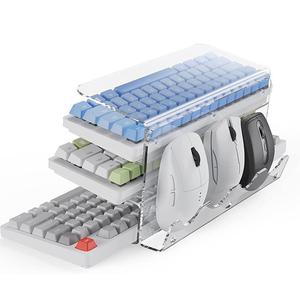Space Saving Transparent 3-Layer Desktop <strong>Mouse</strong> Bevel Storage Rack Tray Acrylic <strong>Computer</strong> <strong>Keyboard</strong> Stand With <strong>Controller</strong> Holder - Product Image 1