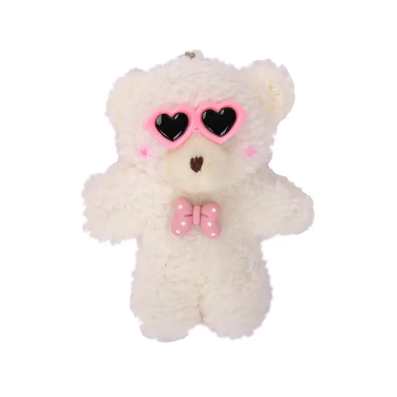 EE1174 미니 화이트 플러시 곰 Plushie 인형 키 체인 아이 선물 박제 동물 인형 장난감 옷을 입고 선글라스 곰 플러시 키 체인