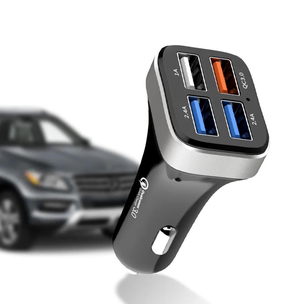 Vente en gros de téléphone portable Charge rapide de voiture QC30 Chargeur de voiture USB 4 ports intelligents Chargeur de voiture pour téléphone portable