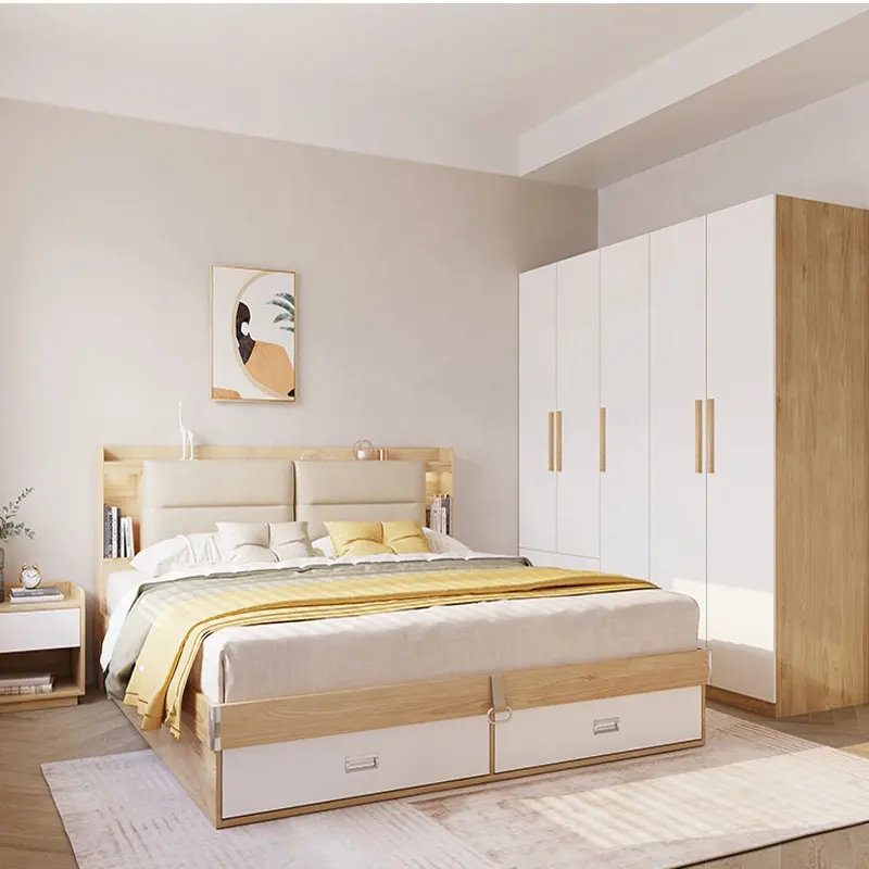 Mdf 2023 ripostiglio in legno Full Home Hotel Modern Boy Girl Queen Furniture letto camera da letto set Luxury King Size