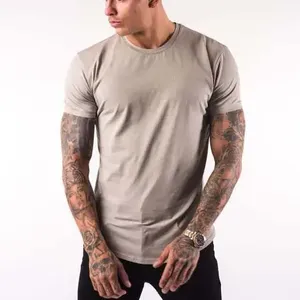 Sıcak satmak yüksek kalite 180gsm Mens kas Slim Fit t Shirt kollu özel logo boş 100% pamuklu t-shirt erkekler için