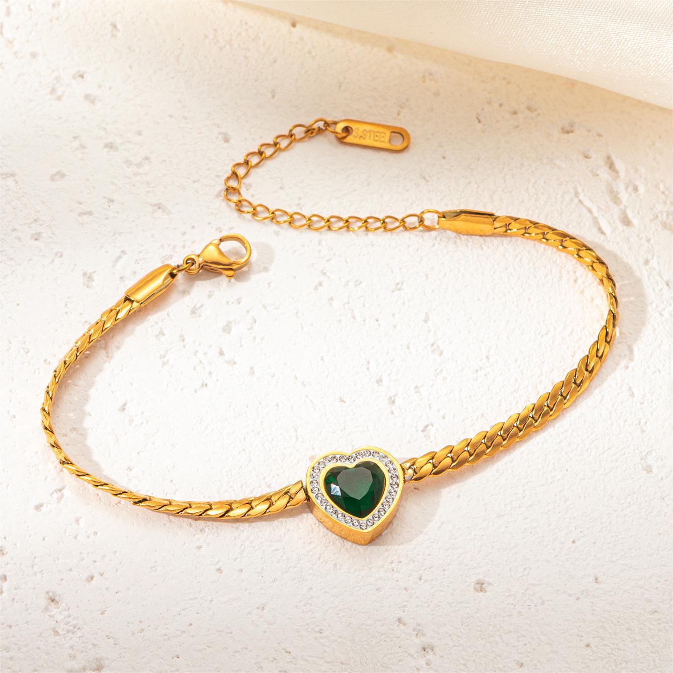 Pulsera de esmeraldas en forma de corazón de doble cadena