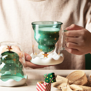 Factory Direct Sale <strong>300</strong> Ml Glass Insulated Double Walled Glass Coffee <strong>Cup</strong> Mug With Lid for Cafe - Product Image 1