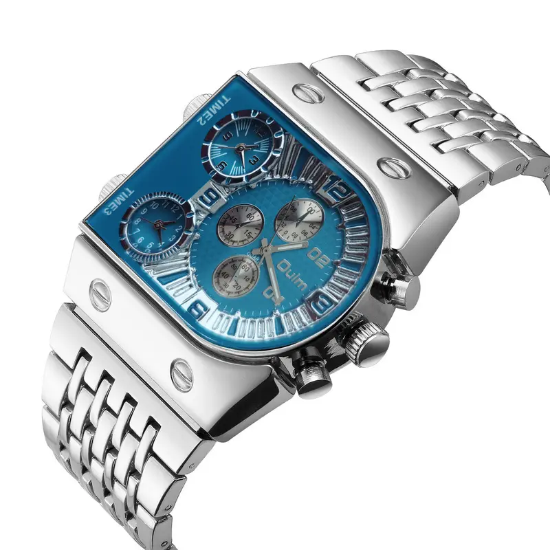 Vendita calda Oulm 9315 insolito orologio al quarzo da uomo quadrato impermeabile in acciaio inossidabile di lusso in argento orologi