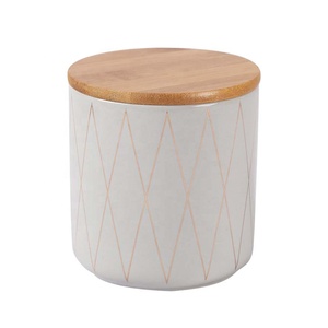 Màu Xám Trắng Hồng Dòng In Xuất Hiện Nắp Gỗ Bánh Quy Cà Phê Trà Thực Phẩm Gốm Lưu Trữ Jar - Product Image 2