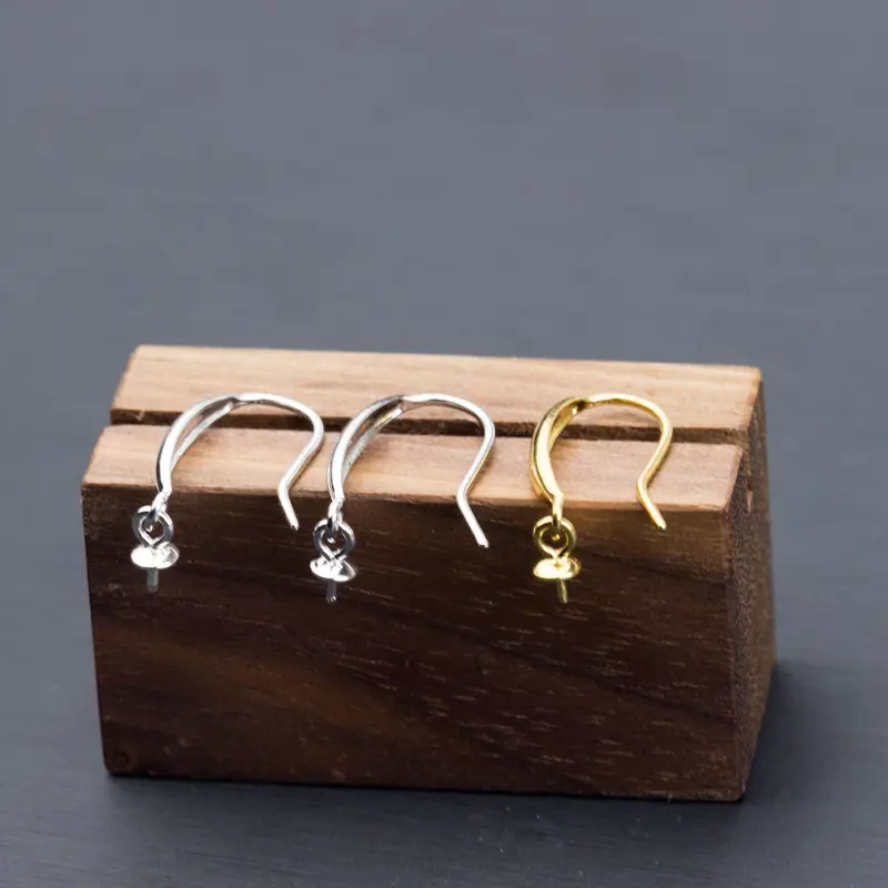Accessori per perle fai da te oro 18 carati S925 supporto per orecchini a cerchio con gancio in argento per la creazione di gioielli in pietra rotonda