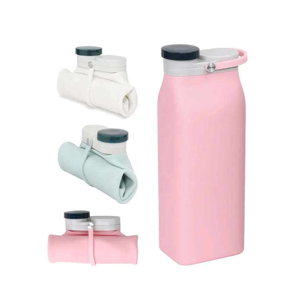600ML यात्रा खेल भूसे के साथ BPA मुक्त पोर्टेबल वर्ग सिलिकॉन बंधनेवाला पानी की बोतल के लिए ढक्कन जिम यात्रा डेरा डाले हुए