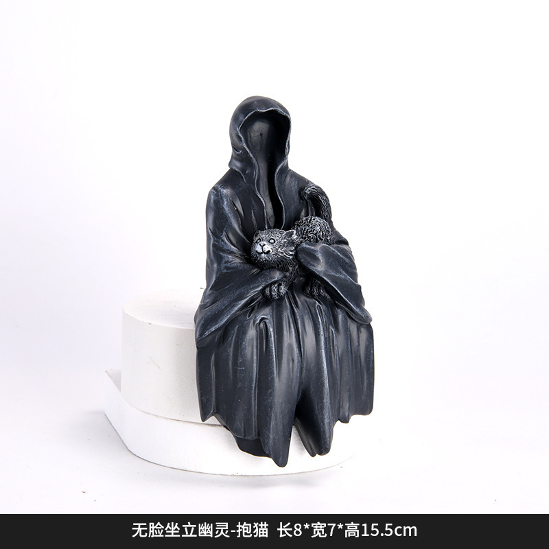 DY2236-3 Faceless Sitting Ghost - Cat-Holding Desktop Ornament